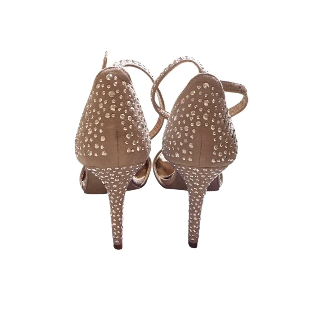 Sparkling Party High Heels Sz 8.5M Strappy Ankle Open Toe Rhinestone